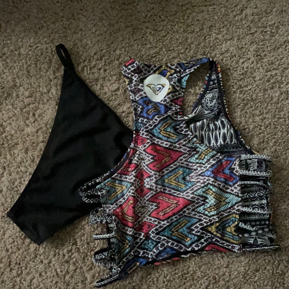 High neck reversible Roxy swim top and string bottoms